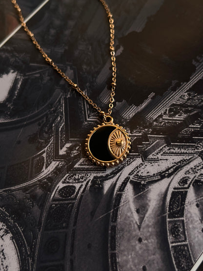 Sun Moon Round Pendant Black